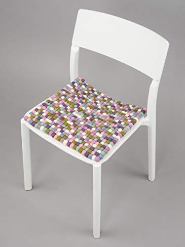 myfelt Greta Pure New Wool Felt Ball Seat Pad/Chair Cushion/Square 36 x 36 cm, Colourful, 36 x 36 x 1.5 cm - Image 4
