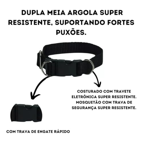 Coleira Com Guia Para Cachorro Pet Grande/médio Resistente (Preto)