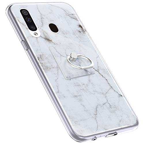 Urhause Cover Compatible with Samsung Galaxy A60 Case Sparkle Glitter Bling Marble Case TPU Silicone Ring Holder Cover 360 Degree Rotation Ring Holder Kickstand Shiny Bling Shockproof Cover White