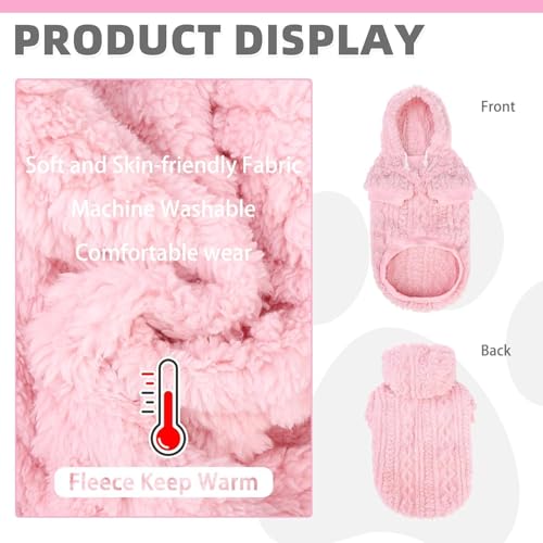 KOOLTAIL-Fleece-Dog-Sweater-Hoodie-for-Small-Medium-Large-Dogs-Super-Soft-Fall-Dog-Clothes-Hat-Hooded-Sweatshirt-with-Leash-Hole-Warm-Winter-Cold-Weather-Pet-Coat-for-Puppy-Cats-Girl-Female-Pink-XS KOOLTAIL Fleece Dog Sweater Hoodie for Small Medium Large Dogs Super Soft Fall Dog Clothes Hat Hooded Sweatshirt with Leash Hole Warm Winter Cold Weather Pet Coat for Puppy Cats Girl Female Pink XS