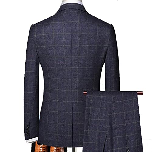 Men's Three-Piece Suit Spring and Autumn Plaid Slim Business Formal Casual Plaid Suit Office Work Party Prom Wedding Groom(E,3XL Code)4