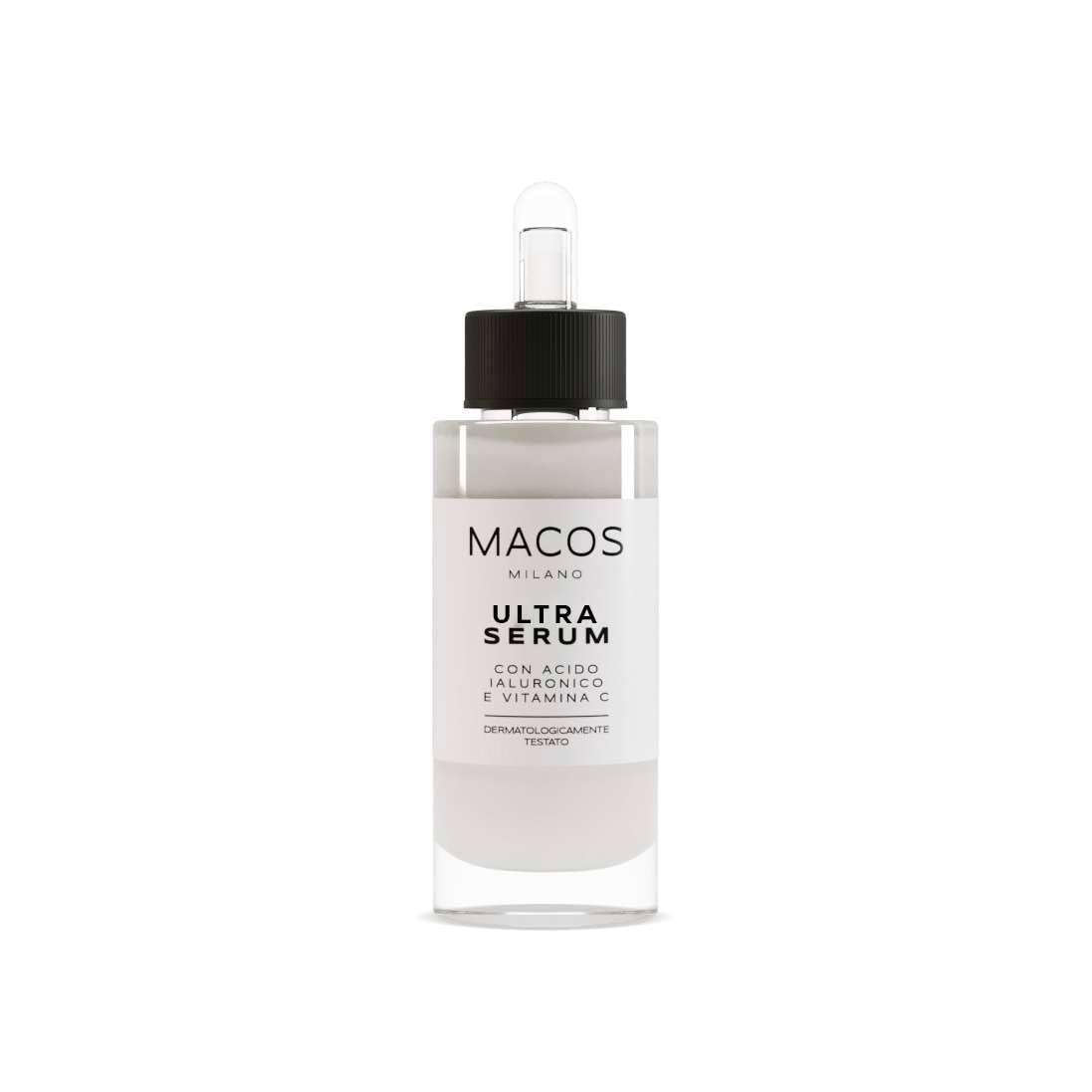 MACOS MILANO Ultra Serum 30 ml, Face Serum with Hyaluronic Acid and Vitamin C, Intense Moisturizing, Anti-Aging
