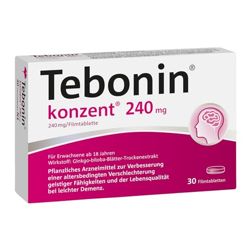 Tebonin konzent 240 mg | 30 Tabletten | stärkt Gedächtnis & Konzentration | fördert die Durchblutung | bei Vergesslichkeit im Alter | pflanzliches Arzneimittel mit Gingko Biloba Extrakt