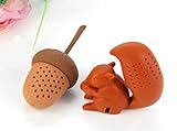 Cute Squirrel Shape & Acorn Nut Tea Infusers set Loose Leaf Strainer Herbal & Fruit Tea Filter Diffuser Food Grade Silicone in brown Lot of two Nature Wildlife