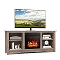 Giantex TV Stand with Fireplace - TV Cabinet with Adjustable Shelves, 18" Electric Fireplace, Remote, 3 Flame Brightness, Living Room TV Console Table Entertainment Center for TVs up to 65" (Grey)
