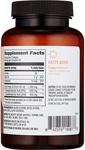 Amazon Brand - Revly Super Omega-3 Wild-Caught Fish Oil With Natural Lemon Flavor - Epa, Dha Omega 3-Fatty Acids - 90 Softgels (1280 Mg Per Serving, 2 Softgels) #TOP1