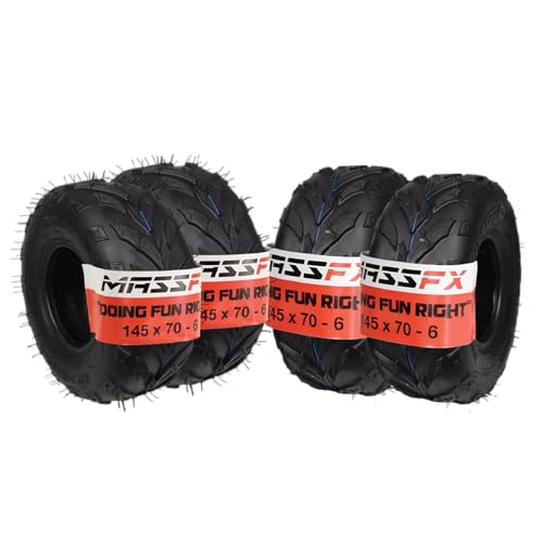 MASSFX 145/70-6 Tire Set (4) for Go-Kart, Mini Bike, ATV, Lawn & Garden, 6-Ply with Side Bite Tread 145x70-6; 145x70x6 (4-Pack)