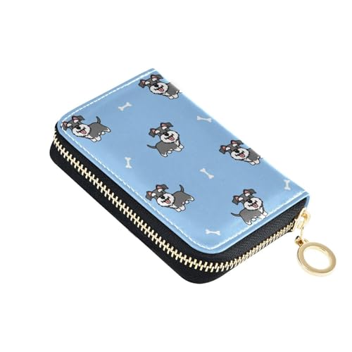 Cute Schnauzer Dog RFID Credit Card Holder Leather With Zipper Card Case Wallet for Women Girls