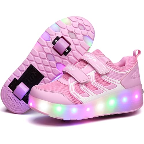 Nsasy Kids Roller Shoes Boy Girl Sneakers with Wheels Become Sport Sneaker with Led for Christmas Birthday Children Gift