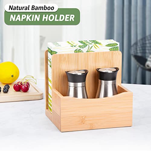 MOLEDINO Servilletero de Bambú Vertical para Bar,Porta Servilletas Papel de Madera de Pie Pequeño para Mesa Coctel,Dispensador Servilletas para Cocina,Rustico Soporte Servilletas (Madera-con Caddy)