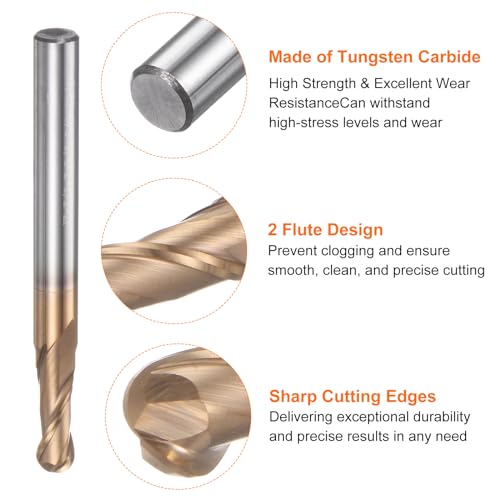 Image of HARFINGTON Ball Nose End Mill 2 Flute 7 /32 inch Diameter 1 /4 inch Shank Tungsten Carbide TICN Coated Spiral CNC Router Bits 5 /8 inch Cutting Length Single End Ball Cutting Tool for Carving Engraving