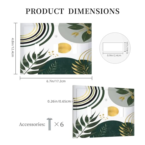 Decorative Light Switch Cover Plate Boho Green Leaves Bohemian Gold Sun 3 Gang Wall Plate Oversized Triple Toggle Switch Cover Plate Jumbo Faceplate for Bedroom Decor