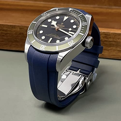 22Mm Blue Curved End Fkm Rubber Watch Strap Band Compatible With Tudor Black Bay Gmt Chrono, 22Mm #TOP6