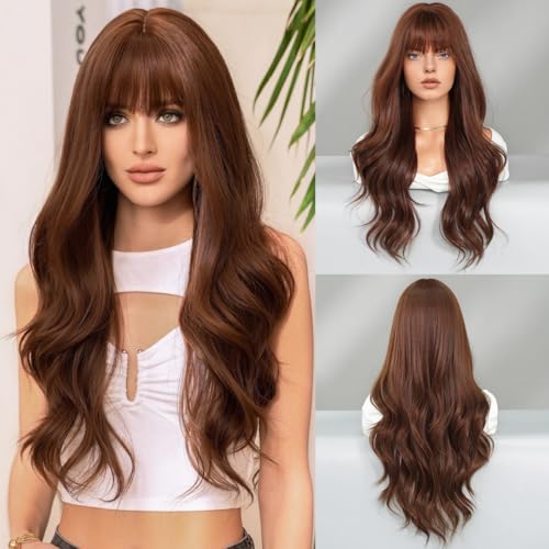 Orbelix Warm Brown Waves Long Layered Wigs Human Hair Hand