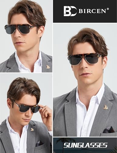 Image of BIRCEN Mens Acetate Polarized Sunglasses: Retro Square Sun Glasses UV400 Protection Anti-Glare Shades for Driving Travel