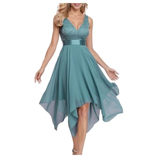 Ever-Pretty Womens V Neck Chiffon Lace A Line Homecoming Dress for Teens Blue US14