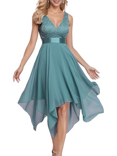 Image of Ever-Pretty Women's Spring V Neck Lace Chiffon A Line Prom Dresses Semi Formal Cocktail Wedding Guest Dress 0207