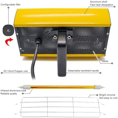 Portable Paint Curing Lamp 1000W Handheld Shortwave Heating Light Repair Tool for Efficient Drying and Curing