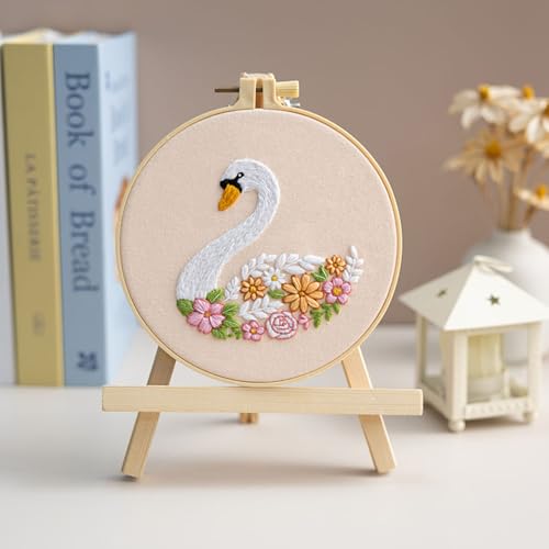 Image of Louise Maelys Swan Floral Embroidery Kit for Beginners DIY Gift Set | Cross Stitch Kit for Adults Creates Relaxing Crafts and DIY Needlepoint Kit for Handmade Decor, Gifts and Creative Hobbies