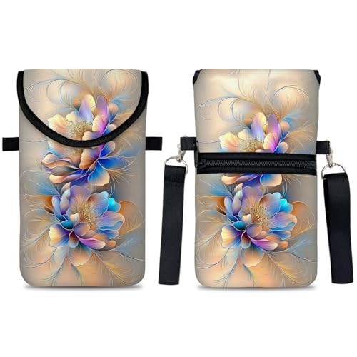 Image of Neoprene Cell Phone Sleeve Pouch Case Bag with Crossbody Strap Neck Lanyard for Women 7.5 X 4.3 in BF Flowers