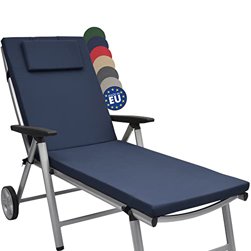 Beautissu Coussin Bain de Soleil 200x60x5cm Loft RL – Résistance UV Matelas Transat Exterieur Coussin Chaise Longue avec Fermeture Éclair – Bleu Foncé