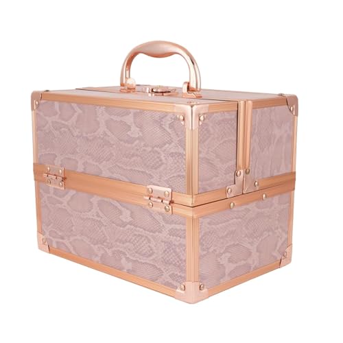 Image of Vanity Box for Women Makeup Organizer Box Clip-and-Go Makeup Bag with Elegant Closure Professional Travel Makeup Case Portable Artist Cosmetic Brush Organizer Storage Bag |(Rose Gold)