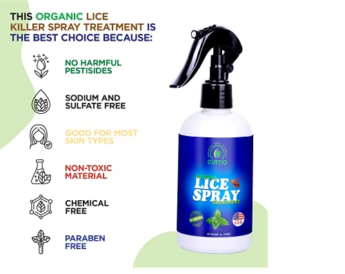 Cuttio Lice Treatment Spray For Kids | Anti-Lice For Hair, Home, Furniture, Bedding, Non-Toxic | All Natural Ingredients 8Oz #TOP2