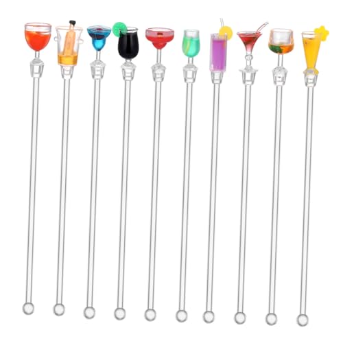 Hemoton Beautiful Stirring Rods 10 Pack Acrylic Swizzle Sticks for Mixing Bars and Homes Random Style