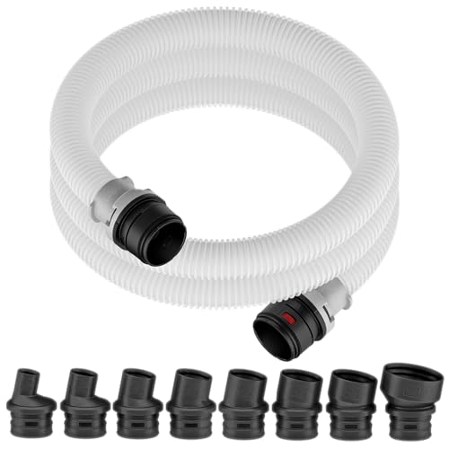 Mullet Tools FitsAll Shop Vac & Power Tool Hose Kit - 8 Dust Port Bushings, Translucent Shop Vacuum Hose, 10ft Hose, 1.25-inch diameter, Kink and Crush Resistant