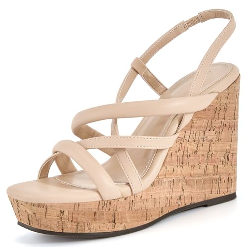 Image of Coutgo Women Platform Wedge Sandals Cork Slingback Wedges Espadrilles Heels Summer Shoes