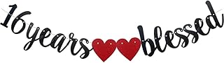 16 Years Blessed Banner,Pre-Strung, Black Paper Glitter Party Decorations For 16TH Wedding Anniversary 16 Years Old 16TH Birthday Party Supplies Letters Black ZHAOFEIHN