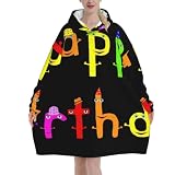 Sudadera con capucha de manta de feliz cumpleaños para mujeres y hombres, sudadera con capucha de manta usable de gran tamaño para adultos, suave y cálida.