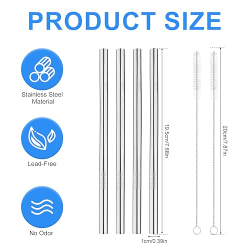 4 Pack Stainless Steel Replacement Straw for Hydrojug Traveler 32 oz, 4 Reusable Water Bottle Straws with 2 Cleaning Brush for Hydrojug Traveler Tumbler Parts Accessories, Dishwasher Safe - Thumbnail 2