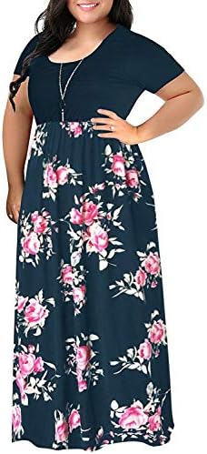 Floral Maxi Dress Short Sleeve Plus Size Floor Length Party Dress 14W