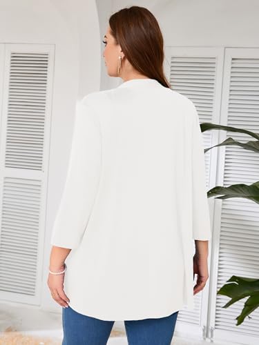 Image of AusLook Women's Plus Size Lightweight Open Front Cardigan 3 /4 Sleeve Cover Ups Shrugs Shawls and Wraps Kimono Jacket Coat