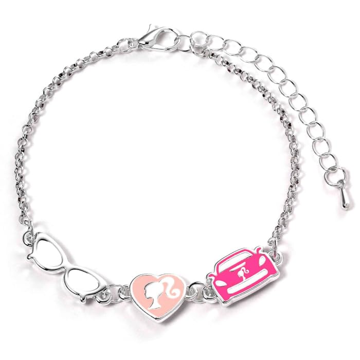Barbie™ Bracelet avec trois breloques classiques : silhouette, lunettes et corvettes, taille unique