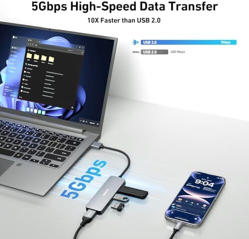 BENFEI USB 3.0 Hub, 4 Ports USB A Splitter Ultra-Slim USB Expander for Mouse, Keyboard, Flash Drive, U Disk, Printer Compatible with Laptop, Desktop PC, Xbox, PS5, and More - 3