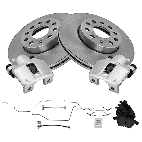 Image of TRQ Rear Brake Pad and Rotor Set Semi Metallic Calipers Hoses