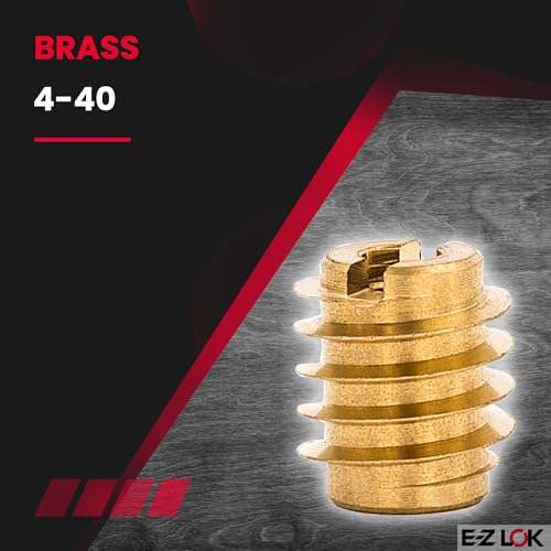 E-Z LOK Knife Threaded Insert for Hard-Wood, Brass Thread Inserts 4-40 Internal Threads, 0.375" Length Pack of 25