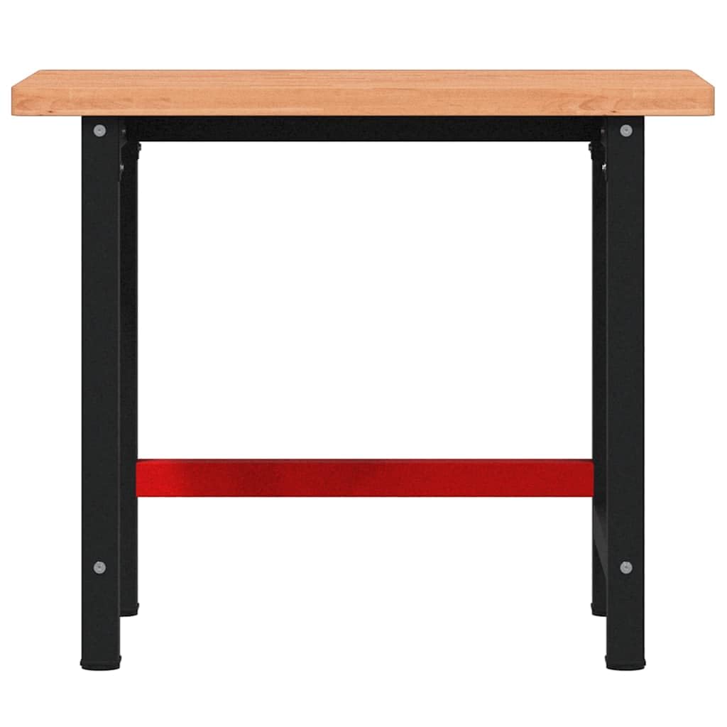 Banco de trabajo de madera maciza 100 x 60 x 83 cm de haya rectangular con estructura de metal con recubrimiento de polvo y amplia superficie de trabajo para bricolaje