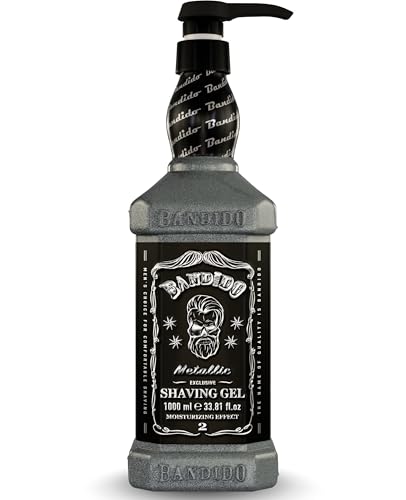 Shaving Gel da Barba Metallic Silver Bandido 1000ml | Cura della Barba Uomo | Gel Rasatura Professionale | Pre Barba | Prodotti Barba Uomo per Rasatura Profonda e Pelle Idratata