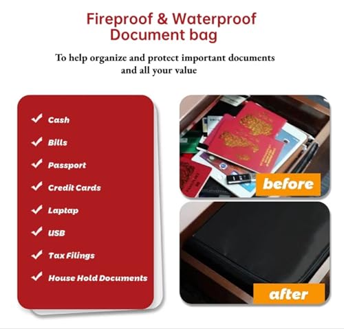 Image of Fireproof Document Bag, Large Size with 2000F Heat Insulated Color: Black | Waterproof, 3 digit Lock, Money Bag, Document Safe, Office Briefcase