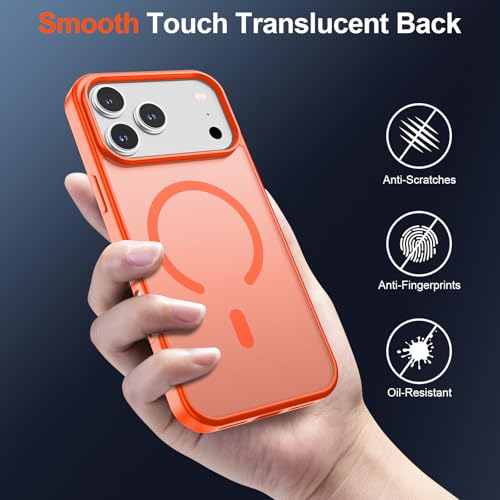 Image of SUPFINE Magnetic for iPhone 17 Pro Max Case (Compatible with MagSafe)(Military Grade Drop Protection) Translucent Matte Shockproof with Anti-Fingerprint Phone Cover 2025,Orange