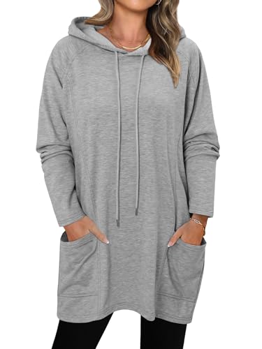 KISSMODA Women Hoodies Dress Long Sweatshirts Dress Raglan Sleeves Oversized Sweatshirts with Pocket 2025 Fall Winter Trendy