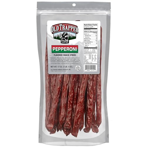 Image of Old Trapper Pepperoni Snack Sticks, 17-Ounce Resealable Bag, Natural Wood Smoked Meat Sticks, 9 Grams of Protein and 150 Calories Per Ounce (Pack of One)