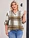 IN'VOLAND Plus Size Womens Plaid Shirt Long Sleeve Casual V Neck Tops Soft Basic Tees Business Work Blouses Brown