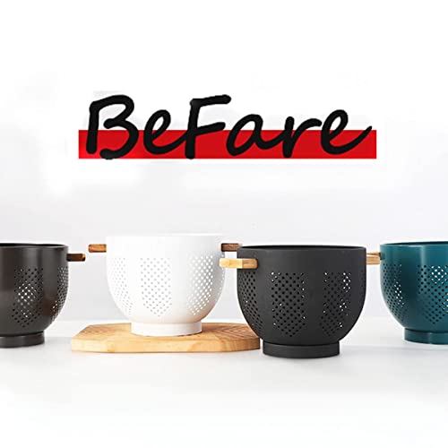 Metal Colander With Wood Handle And Stable Base, Powder Coated Steel Kitchen Strainer Basket For Draining Pasta, Vegetable And Fruit (5.5 Quart, Mattewhite) #TOP6