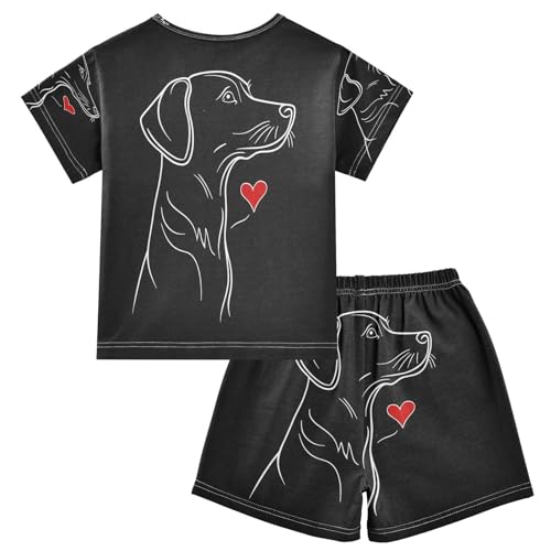 ALAZA Lovely Dachshund Dog Black Pajamas Set Short Sleeve Cotton Sleepwear Summer Pjs 2 Piece 5-14Y2