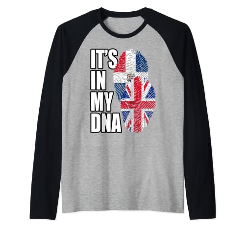 British And Dominican Mix DNA Flag Heritage Raglan Baseball Tee