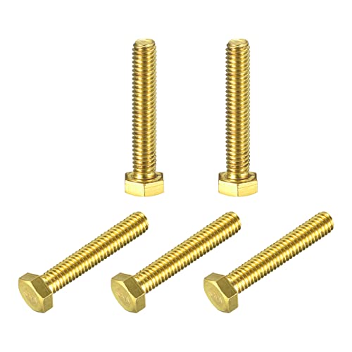 Image of uxcell Brass Hex Bolts, 5 /16-18x1-3 /4 5pcs Fully Thread Grade 4.8 Solid Brass Hexagon Head Bolt Machine Screws for Machinery